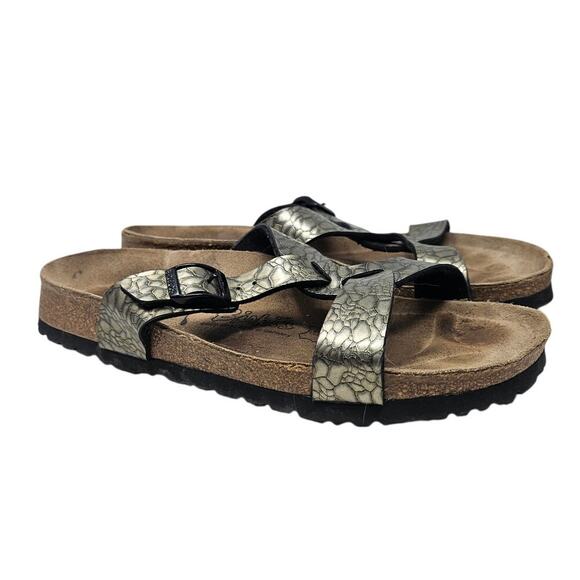 Birkenstock Birki's 37 Metallic Sylt Cross Strap Comfort Sandal Snakeskin Casual - Picture 1 of 4